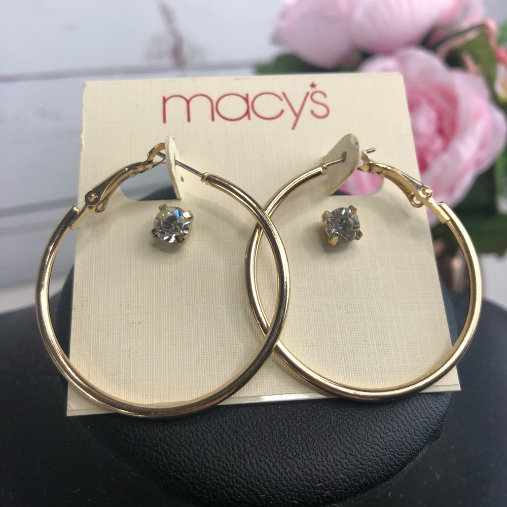 Macy’s Gold Loop Cubic Zirconia Stud Earrings NWT